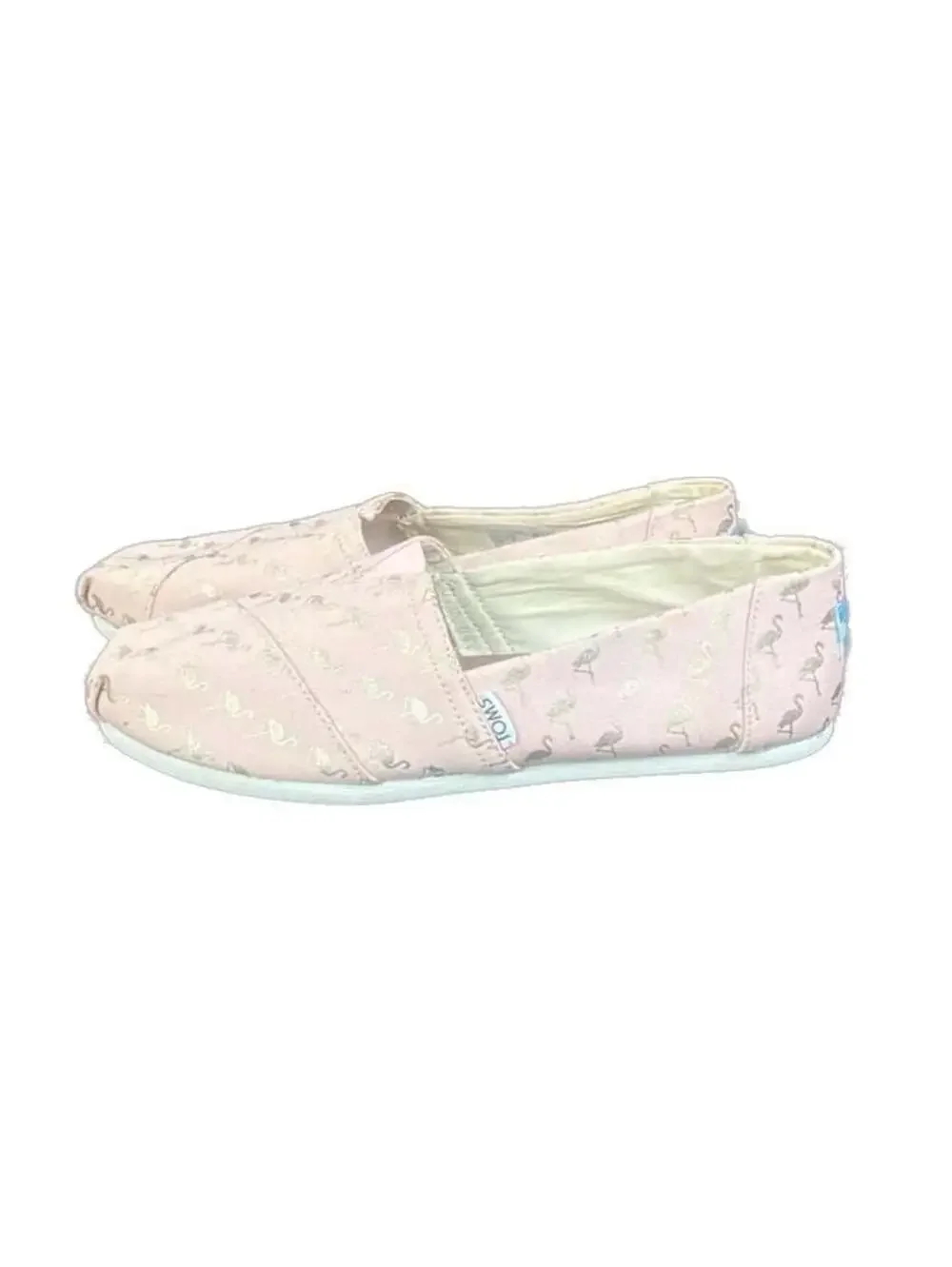TOMS Alpargata Pink Gold Foil Flamingo Print Slip-On Shoes, Size 9